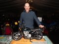 Ian Grundy and his 1 3rd scale aluminium model Suzuki GS 750, 1977. Took 15 winters to build