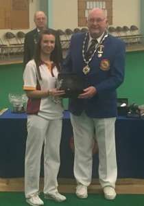 TROPHY TIME: Chelsea receiving her runners-up award from English IBA president Arthur Broadberry. Photo supplied
