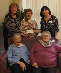 DASH trustees Angela Newton and Trudy Bennett, Southfield House manager Carol Hillier; front – home residents Irene Day and Nancy Parkinson (both of whom helped on the patio project setting plants). Photo supplied