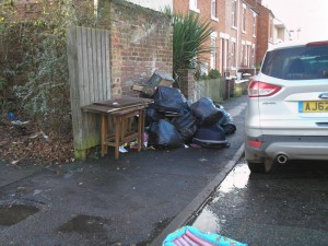 Mr Matten's picture o rubbish filling the pavement in Winsover Road, Spalding, on December 16.