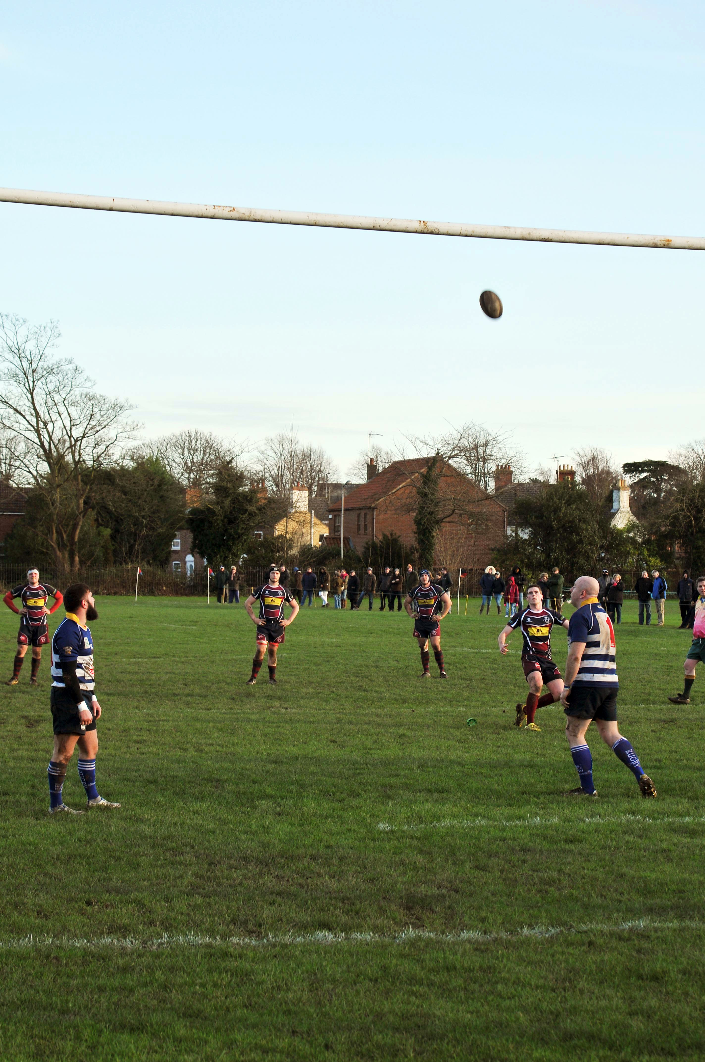 THREE POINTS! Spalding RFC’s James West kicks one of his two key penalties in Saturday’s win. Photo by ADRIAN SMITH