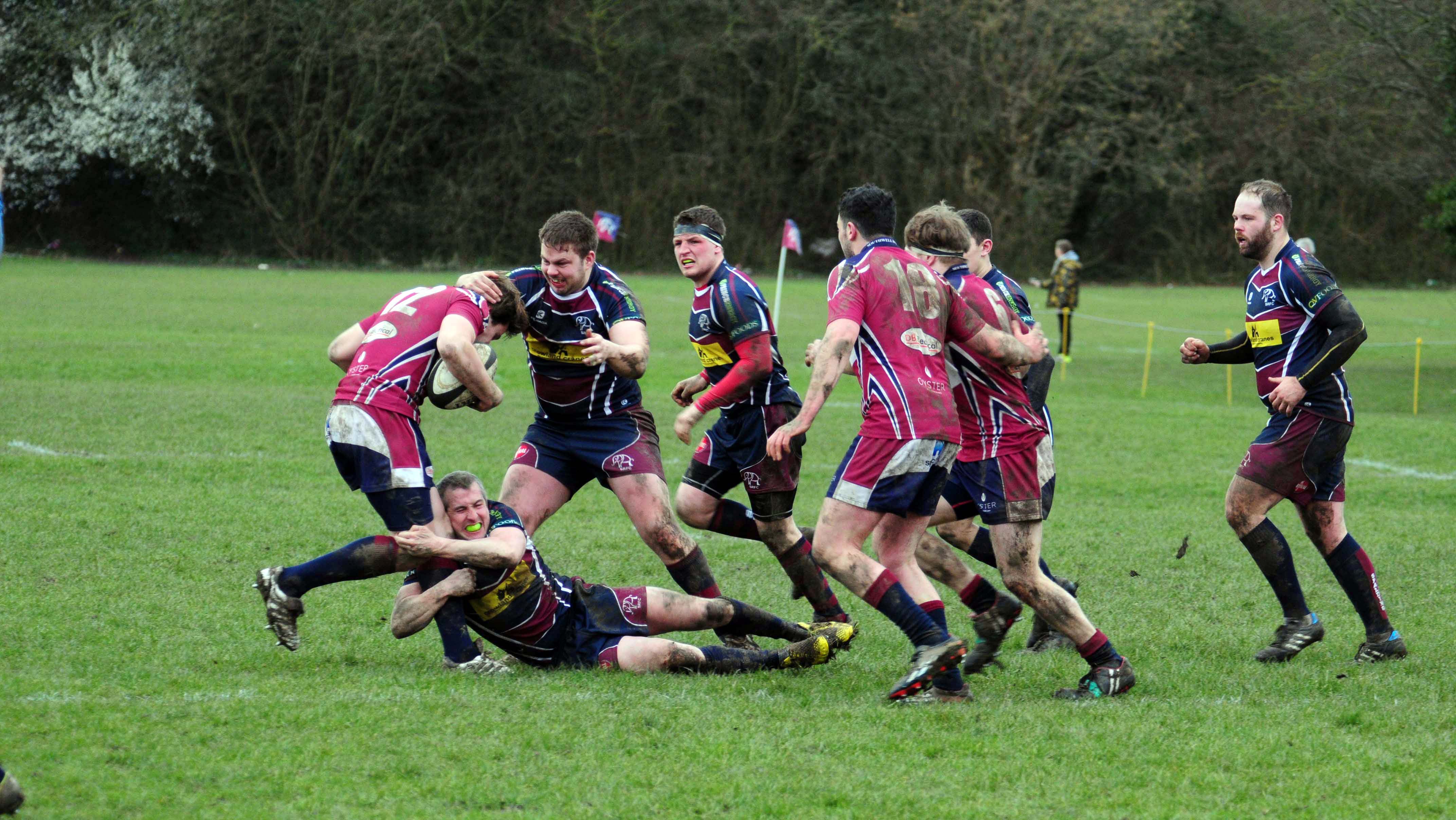 TITANIC TUSSE: Spalding RFC and Southwell slug it out on Saturday. Photo by ADRIAN SMITH