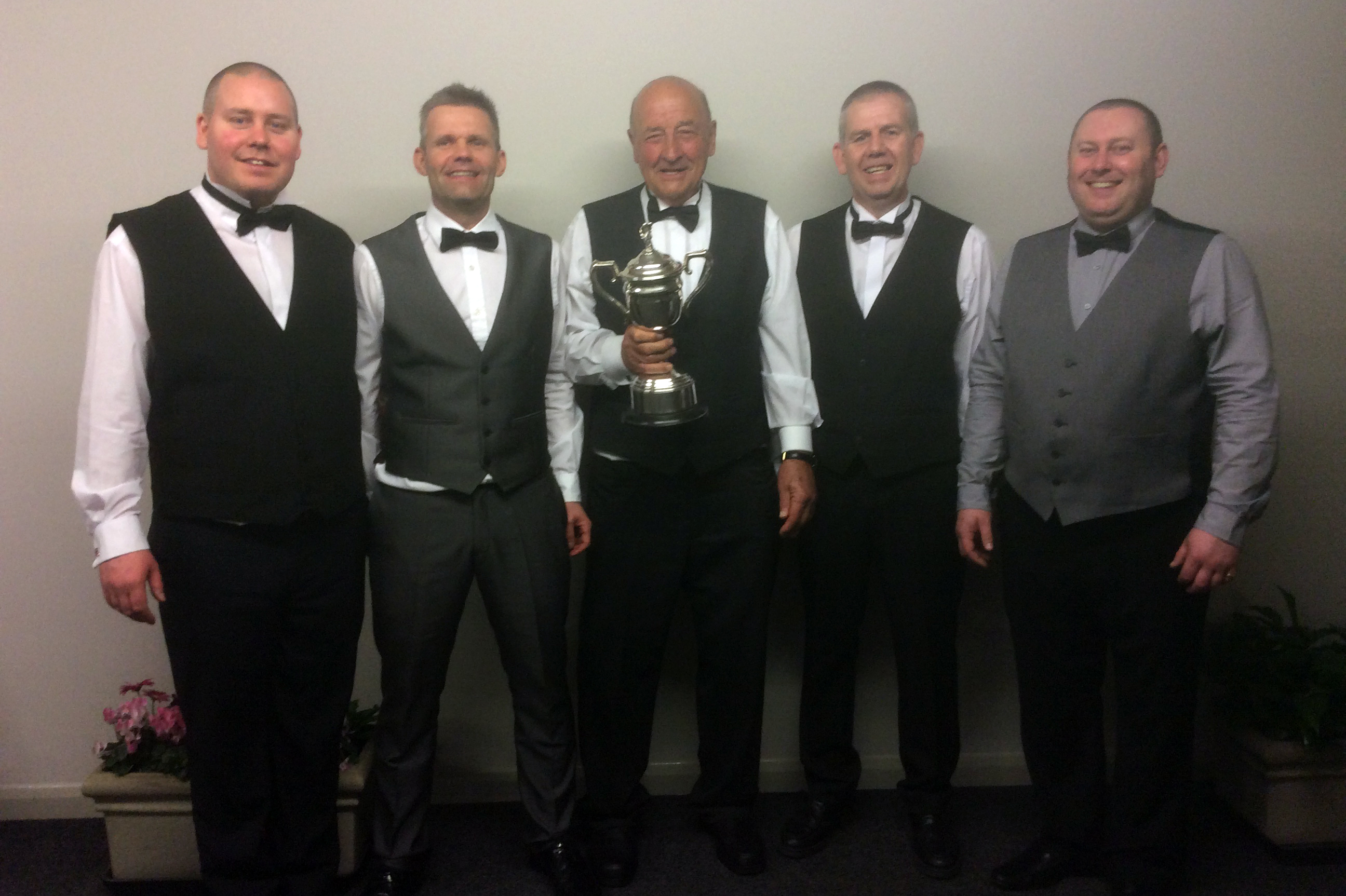CUP KINGS: Long Sutton A (pictured) beat Consti H 3-2 in the Snooker KO Cup final. From left – Sean Swinburn, Mat Smith, Derek Beba, Stuart Atkin and Wayne Dent.