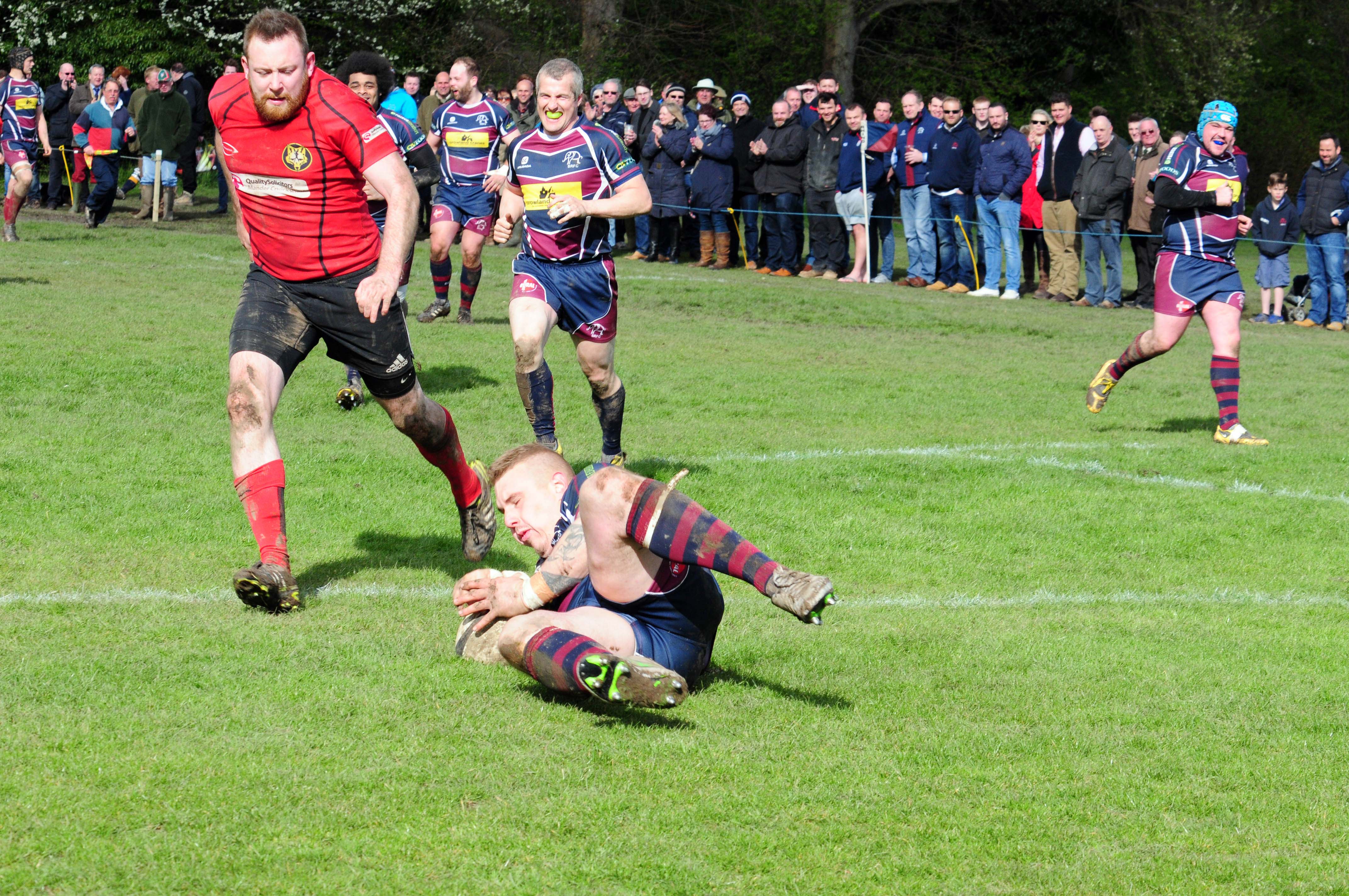 GET IN! Town touch down one of their ten tries. Photo by ADRIAN SMITH