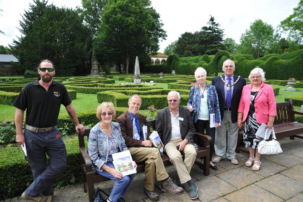 The East Midlands In Bloom judges are shown The Peace Garden at Ayscoughfee Gardens. 