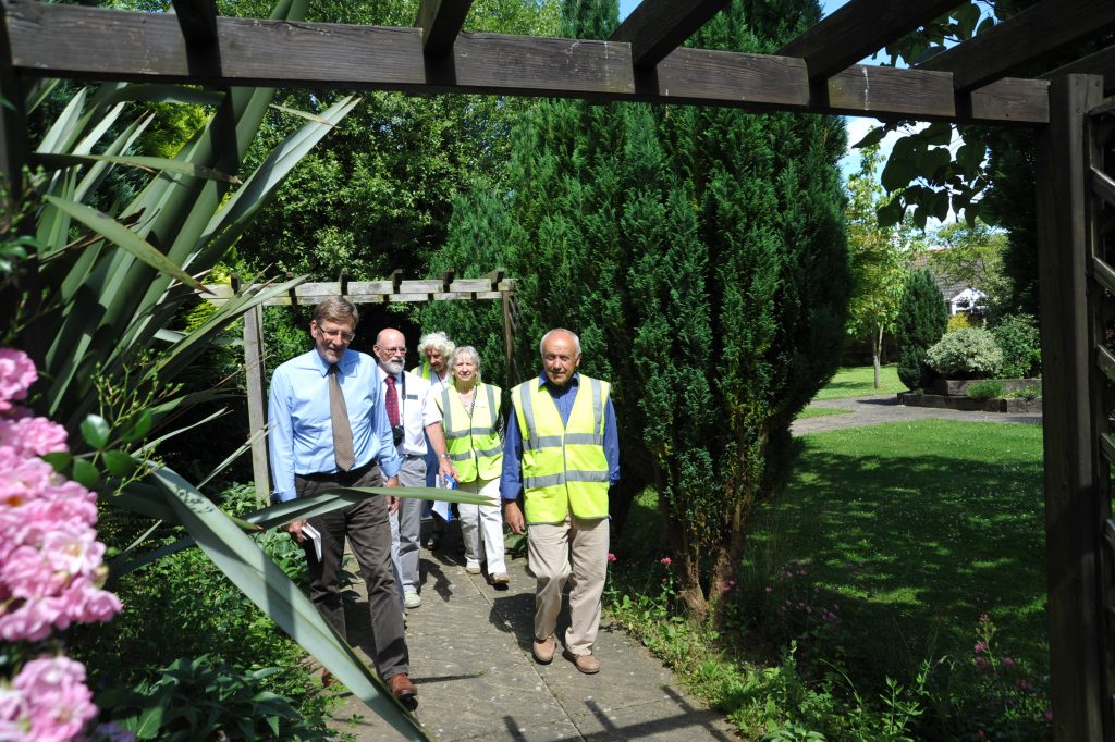 The judges in Cowper’s Gate community area in Long Sutton with In Bloom volunteers Marian Rowlands, Kay Jenkinson and Dennis Woods. 