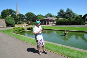 Jamie Coleman (31), of Spalding, tracking Pokémon Go characters in Ayscoughfee Gardens.