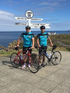 Ashley Caress (left) and Ollie Maltby at the start of their 900-mile ride.