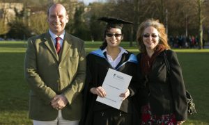 Graduation day at University of Nottingham for Ella, with parents Martin and Fay Berry.